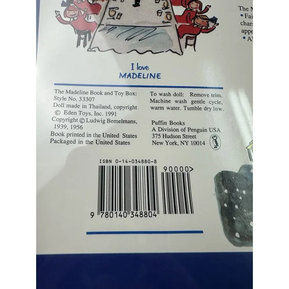 Eden Toys Madeline Book & Toy Box Set 1991 9in Cloth Doll + Book New Sealed